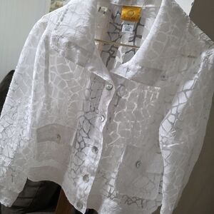 Ruby Rd White Textured Button-Up Jacket